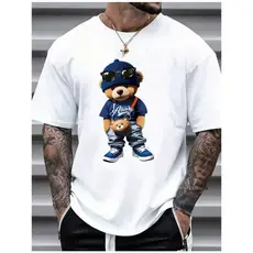 Camiseta Masculina Ursinho Estiloso Azul Camisa Premium 100% Algodão Casual