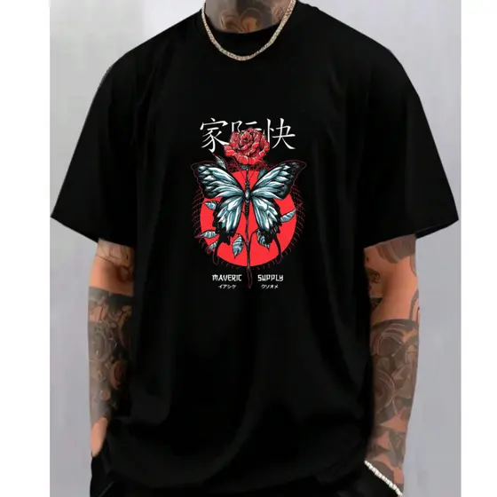 Camiseta Masculina Streetwear Borboleta Rosa Camisa Algodão Premium Malha 30.1 Lançamento