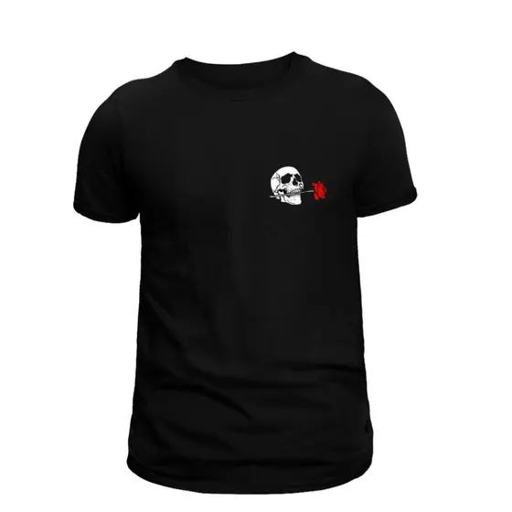 Camisa Caveira Flor Rosa Camiseta Masculina 100% Algodão Premium Blusa Slim Casual Presente