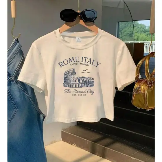 Camiseta Cropped Feminina Roma Itália A Cidade Eterna Fofa Casual Minimalista Algodão