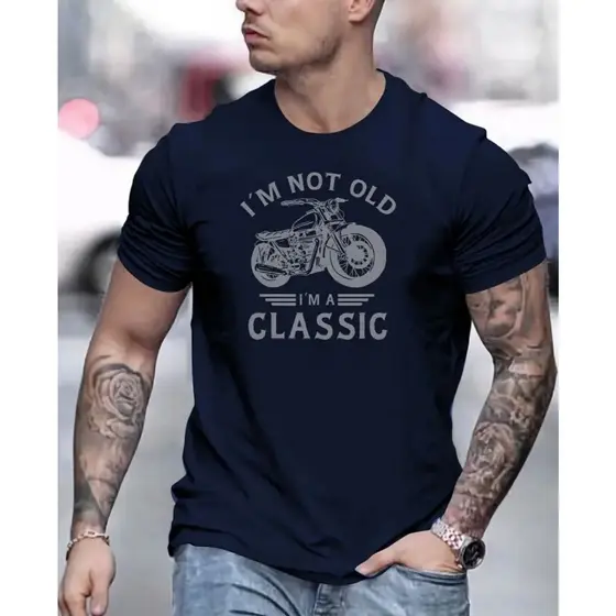 Camiseta Masculina Slim ''Não Sou Velho, Sou Clássico'' 100% Algodão Básica