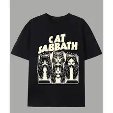 Camiseta Estampada Gato Rock Divertida Moda Streetwear Unissex Estilo Banda Vintage
