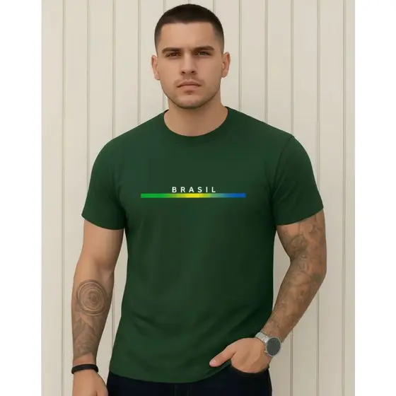 Camiseta Masculina Brasil Minimalista Torcedor Casual Copa