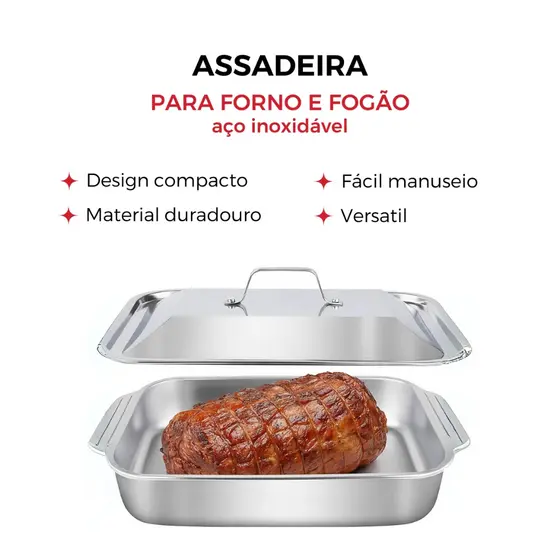 Assadeira de Cozimento em Aço Inoxidável com Tampas, Antiderrapantes Resistente a Altas Temperaturas