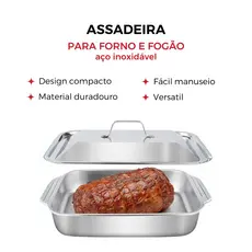 Assadeira de Cozimento em Aço Inoxidável com Tampas, Antiderrapantes Resistente a Altas Temperaturas