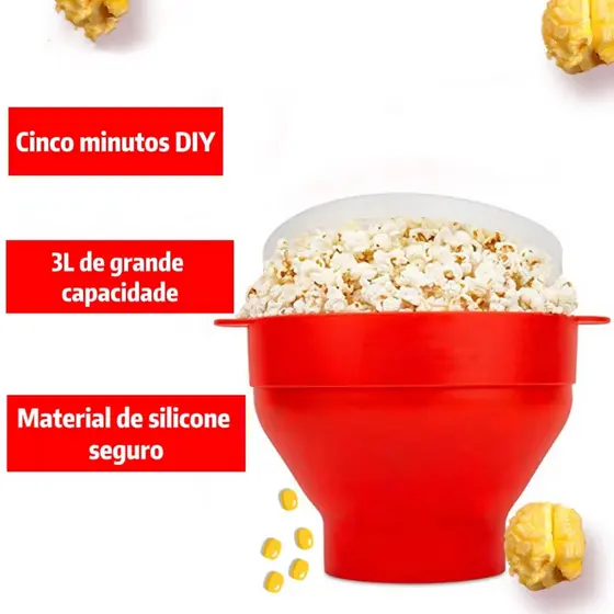 Pipoqueira Grande Para Micro-ondas Sem Óleo Balde Pipoca Silicone  Redonda Com Tampa Livre BPA