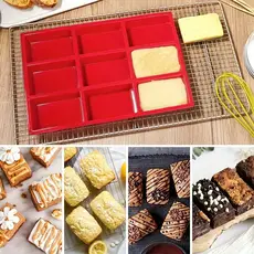 Molde Retangular de Silicone para Bolos, Biscoitos e Chocolate com 9 Furos
