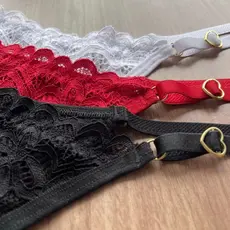 Kit Tanga Fio Dental em Renda Premium Regulagem de Coração Sensual Calcinha Forro Algodão