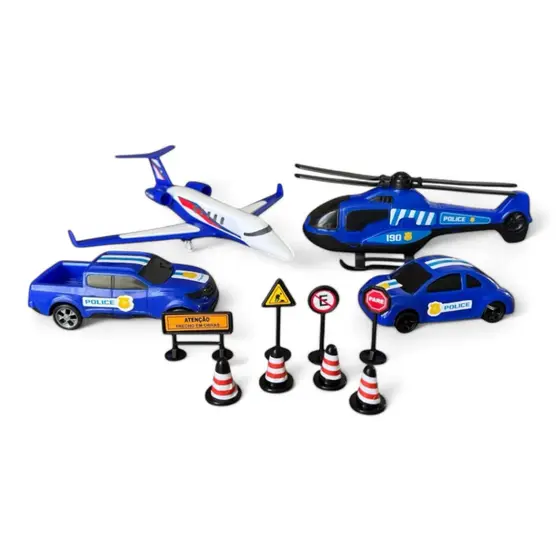 Brinquedo Missão Resgate 12 Peças Carro Helicoptero Jato Policia Bombeiro Lançamento Bs Toys Grande