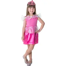 Fantasia Infantil Princesa Kit Rosa Pink Com Coroa Aniversário Festa Carnaval 3 a 14 Anos