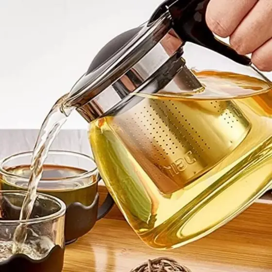 Chaleira Bule De Vidro Com Infusor Chá Café Inox 950ml