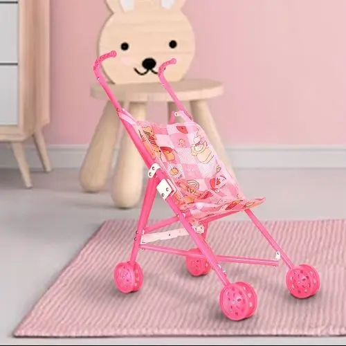 Carrinho Boneca Dobrável Rosa Menina Brinquedo Portátil Leve Resistente Fácil Transporte