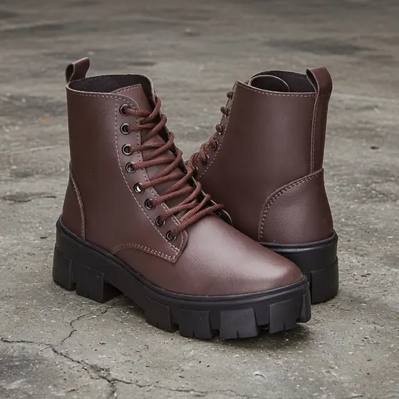 Bota Tipo Coturno Tratorada Marrom Claro Cano Médio
