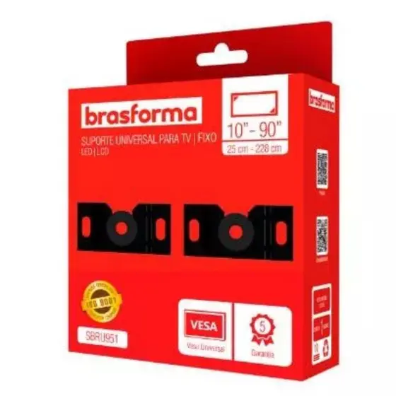 Suporte TV Fixo Universal Brasforma SBRU951 14 a 90 Polegadas Até 45kg Slim Parede