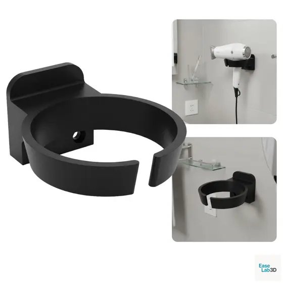 Suporte de Parede para Secador de Cabelo Universal – Plástico Maciço + Parafusos