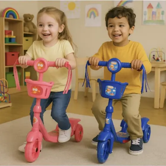 Patinete Meninos Musical 3 Rodas Cesta E Luzes Até 35kg Patinete Infantil Meninas