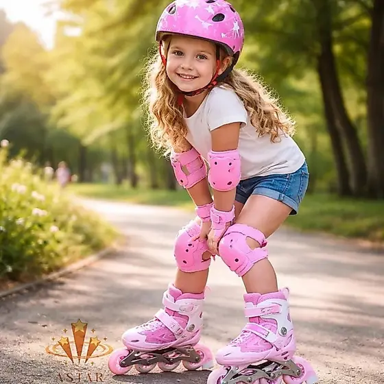 Patins Roller Inline Infantil Rosa Com Proteção Patins Criança Menina Ajustável Promoção