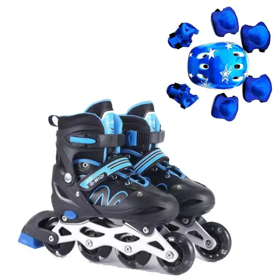 Patins Roller Inline Infantil Meninos 4 Rodas Reta + Kit Proteção Ajustável Promoção