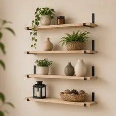 Kit com Prateleiras Pinus Industriais Decorativas Tipo Rústica 40cm ou 60cm Mão Francesa com Suporte em L