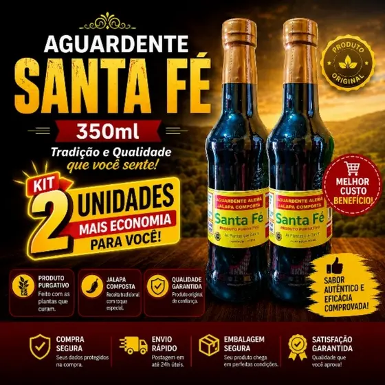 Água Ardente Alemã Santa Fe 350ml cada - Kit 2 unidades