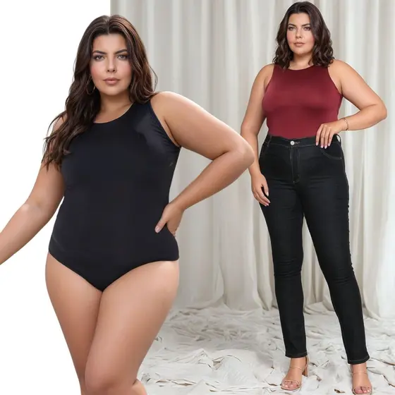 Body Bore Boddy Plus Size Regata Suplex Elegante Social Segunda Pele Com Fecho em Tic Tac