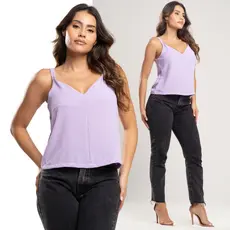 Regata Social Blusa Feminina Básica Tecido Duna Social Com Decote Em V Alcinha Fina Tendência Verão
