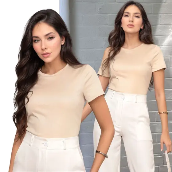 Blusa Canelada Manga Curta Feminina Para Trabalhar Dia Dia Casual Veste 38 ao 44