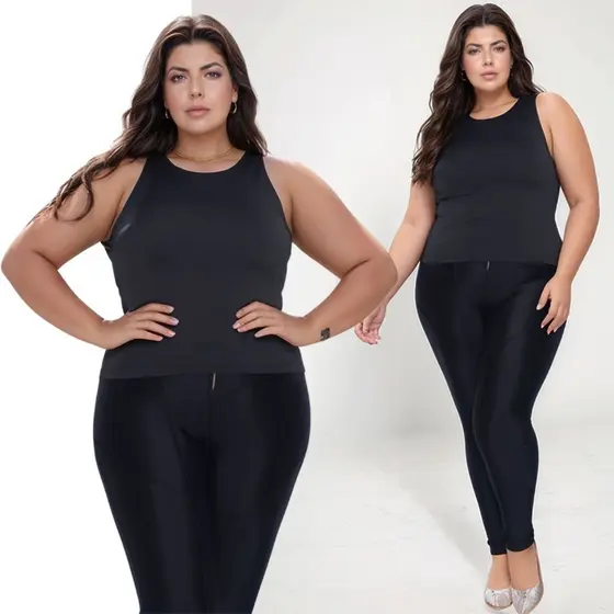 Regata Social Blusa Plus Size Em Liganet Básica Tecido Confortável Dia Dia Verão
