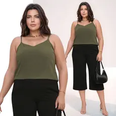 Blusa Social Plus Size De Alça Fina Regulável Regata Tecido Duna Fresco Elegante Tendência Verão