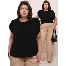 Blusa Social Feminina Plus Size De Manga Curta Versátil Confortável Em Tecido Duna