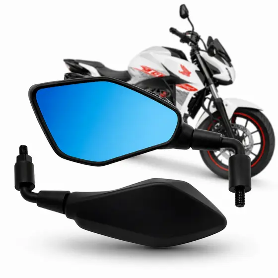 Par de Retrovisor Z400 Haste Curta 90° Rebaixada Lente Azul Convexa Honda