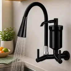 Torneira de Cozinha Gourmet Tubo Flexível 2 Jatos com Filtro 1/4 de Volta Preta