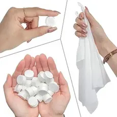 Kit 50 Mini Lenços Comprimidos Portátil Toalha Mágica Branco Higiene Limpeza Viagem Prático