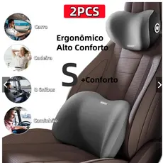 Conjunto De Almofada Para Cabeça E Lombar Veicular Apoio Cadeira Banco Carro Espuma De Memória