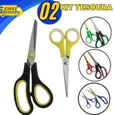 2 Kit Tesouras Multifuncional em Aço Inox para Corte de Papel Cabelo Escola Empresa Casa