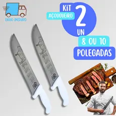 KIT 1 ou 2  Facas Carne Chef Aço Cabo Branco 10p ou 8p Profissional para Açougue Churrasco de Cozinha