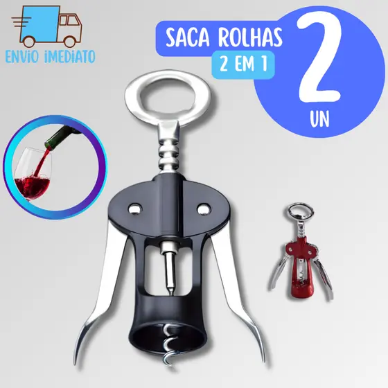 2 Saca Rolhas Abridor de Garrafa Inox 2 em 1Reforçado Manual para Casa Cozinha Restaurante Adega Bar