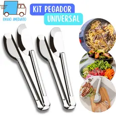 Kit 3 Pegador Universal Premium em Aço Inox Multiuso Carnes Saladas Massas Restaurantes Bares Casa