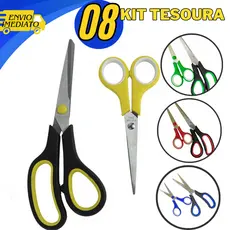 8 Kit Tesouras Multifuncional em Aço Inox para Corte de Papel Cabelo Escola Empresa Casa