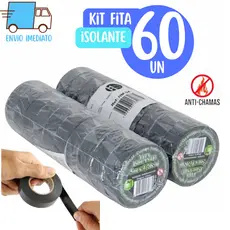 Kit 60 Fitas isolante Antichama 5metros Preta para Eletricista uso Geral Domestico e Industrial