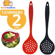 Kit 2 Escumadeira de Silicone  para Arroz Colher Vazada Furada Escumadeira Utensilio Cozinha Casa Restaurante