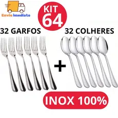 Kit 12/24 ou 32 Colher + Garfo Talher Aço Inox Grande Luxo Sopa Bar Restaurante Buffet Faqueiro