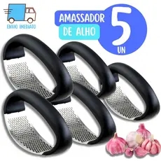 Kit 5 Amassador de Alho Triturador Espremedor em Inox Manual Utensílio Cozinha Casa Restaurante