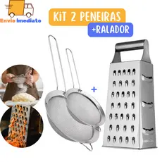 Kit 2 Peneiras com Ralador 100% Inox para Legumes Arroz Farinha Cozinha Restaurantes Buffet Casa Bar