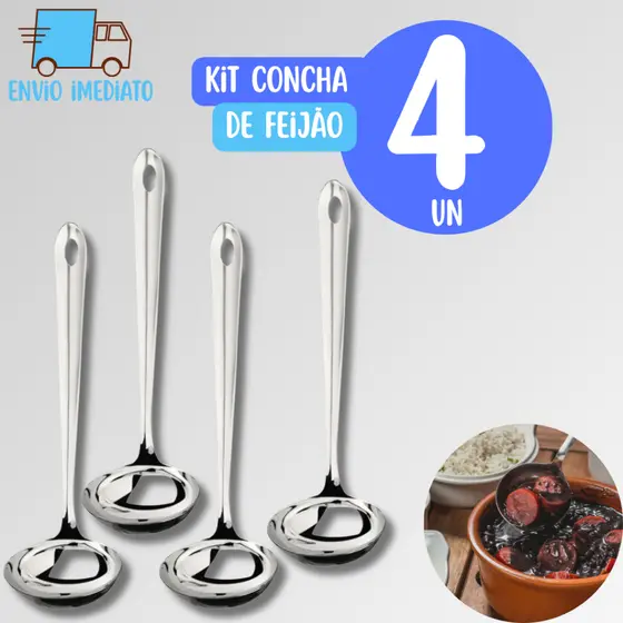 KIT 4 Concha de Feijão Aço Inox  Resistente para Servir Molho Feijão Sopa Casa Restaurante Buffet