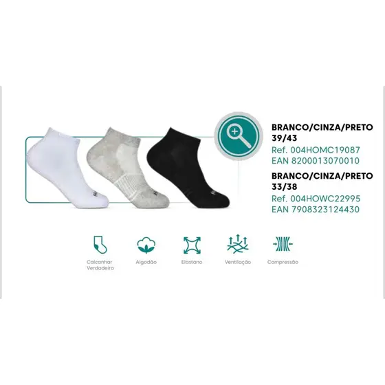 Kit 3 Pares Meia Cano Curto Hoahi 111 Tam 39/43