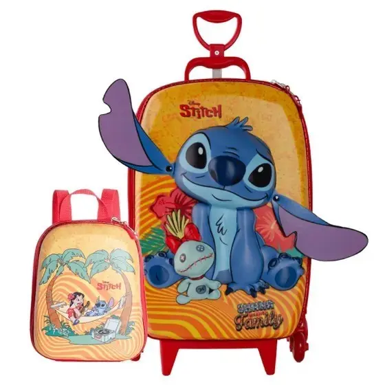 Kit Mochila de Rodas Stitch Tropical 3d Lancheira Escolar