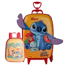 Kit Mochila de Rodas Stitch Tropical 3d Lancheira Escolar