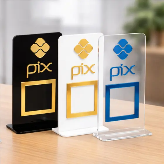 Placa Pix Acrílico | Display QR Code - 14cm x 8cm de | Acrílico Espelhado