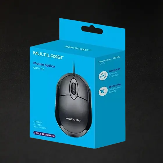 Mouse Multilaser MO300 Classic Box USB 1200DPI Óptico Preto